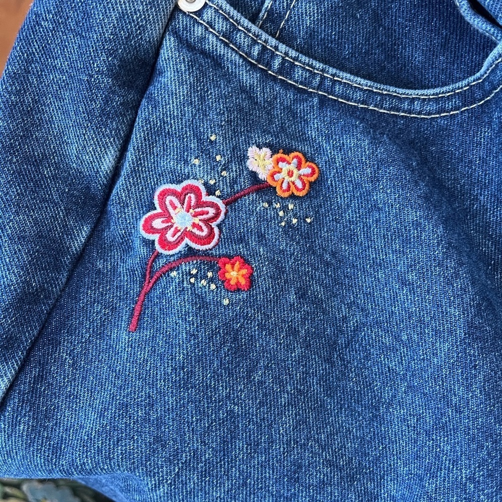 Liquid Y2K Vintage Floral Embroidered Flare Denim Jeans 100% Cotton Sz 9 - Picture 5 of 9